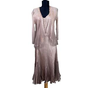 Komarov Beaded Charmeuse Chiffon Dress Jacket Women Size M Lace Trim Fairy ombré
